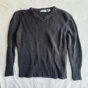 Extra Touch Women’s Charcoal V-Neck Knit Chunky Sweater
